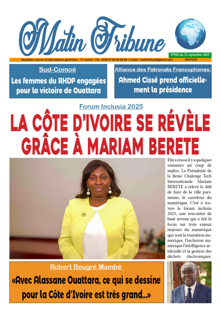 MATIN TRIBUNE UNE DU 22 SEPTEMBRE 2025